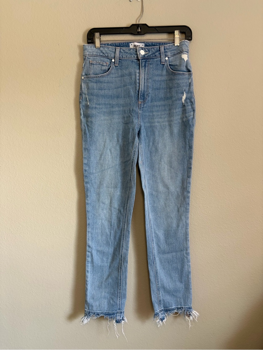 PAIGE light wash Sarah Slim distressed hem denim jeans size 28